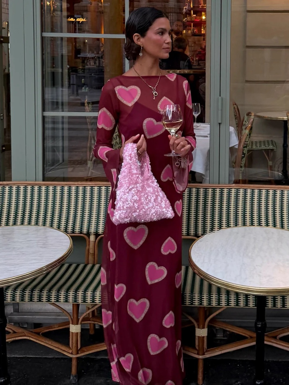 Burgundy Hearts Aria Mesh Dress